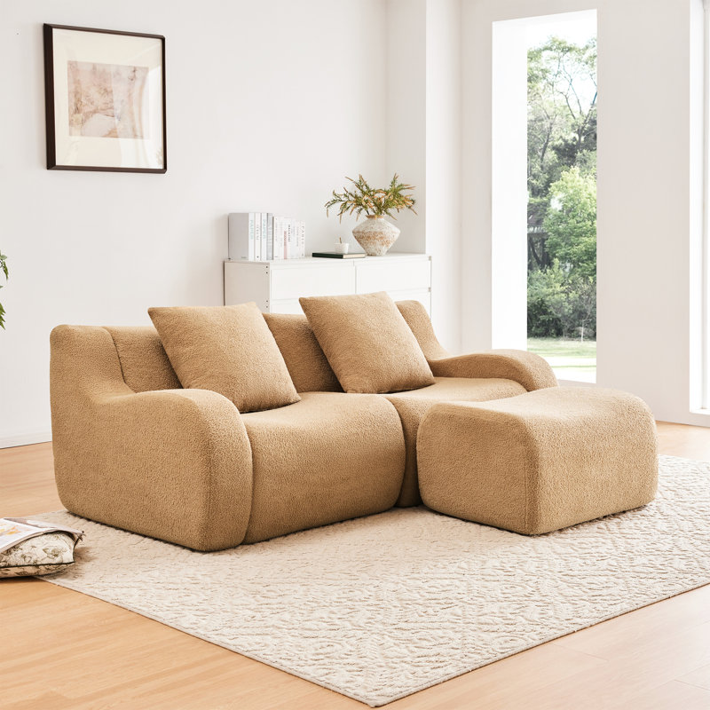 Tissu brun clair, 2 accoudoirs incurvés en forme de L sans os, conception épurée, éponge ergonomique haute densité 32d, aucun assemblage requis, base antidérapante
