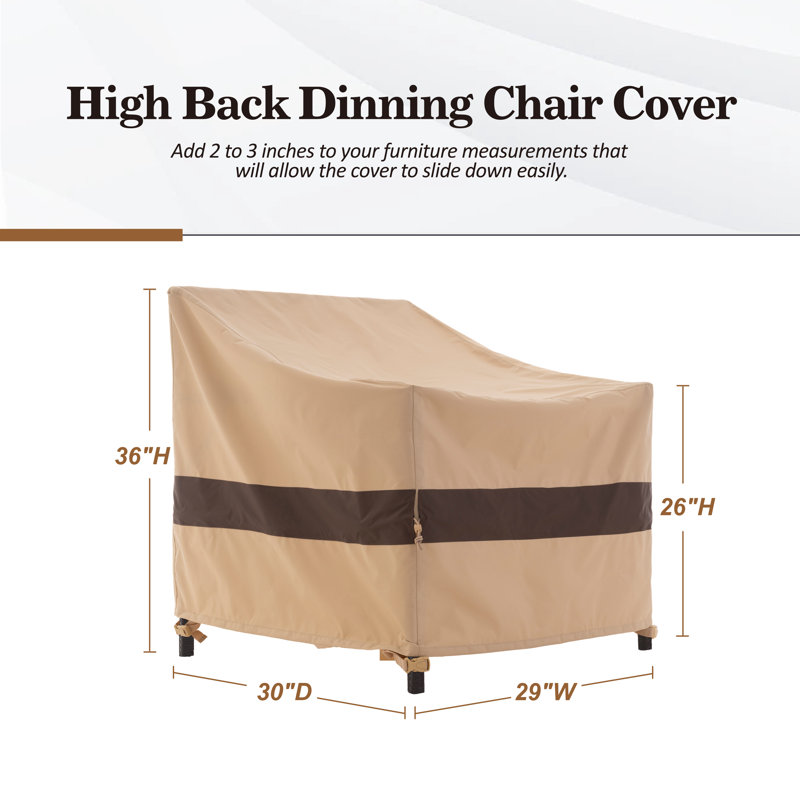 Waterproof Patio Chair Covers, 29"W x 30"D x 36/26"H, Heavy Duty Rip Stop, 3-Year Warranty, Beige/Coffee