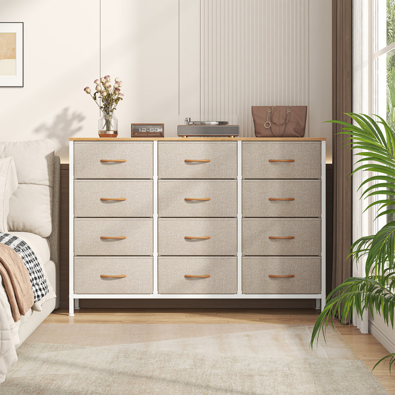 Metal 30cm W 12 - Drawer Chest of Drawers, Beige