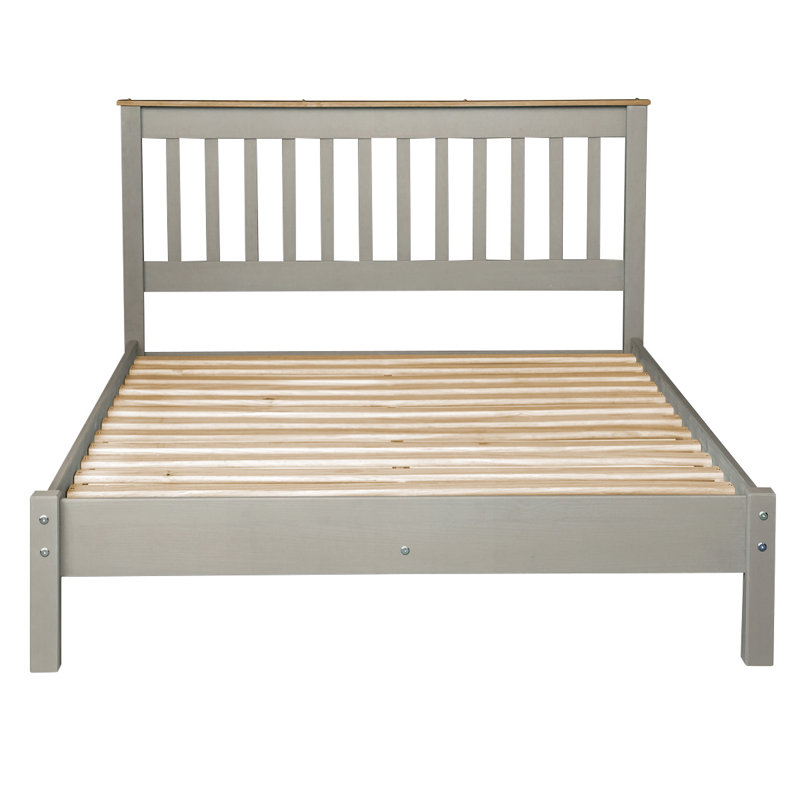 Lit plateforme en bois massif Wiete, Gris Corona, Double