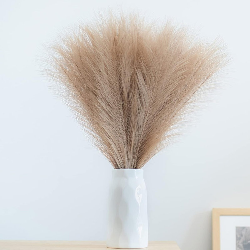 6PCS Faux taupe herbe de la pampa - tiges de plumes artificielles moelleuses pour remplissage de vase, décoration de maison, de mariage et de fête