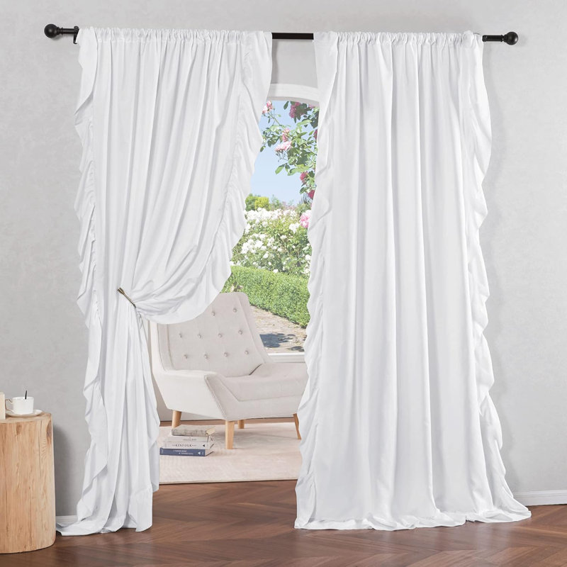 NICETOWN Ruffle Curtains, Rod Pocket Privacy with Some Soft Light Filtering French Country Flowy Drapes for Living Room/Farmhouse/Bedroom, 2 Panels