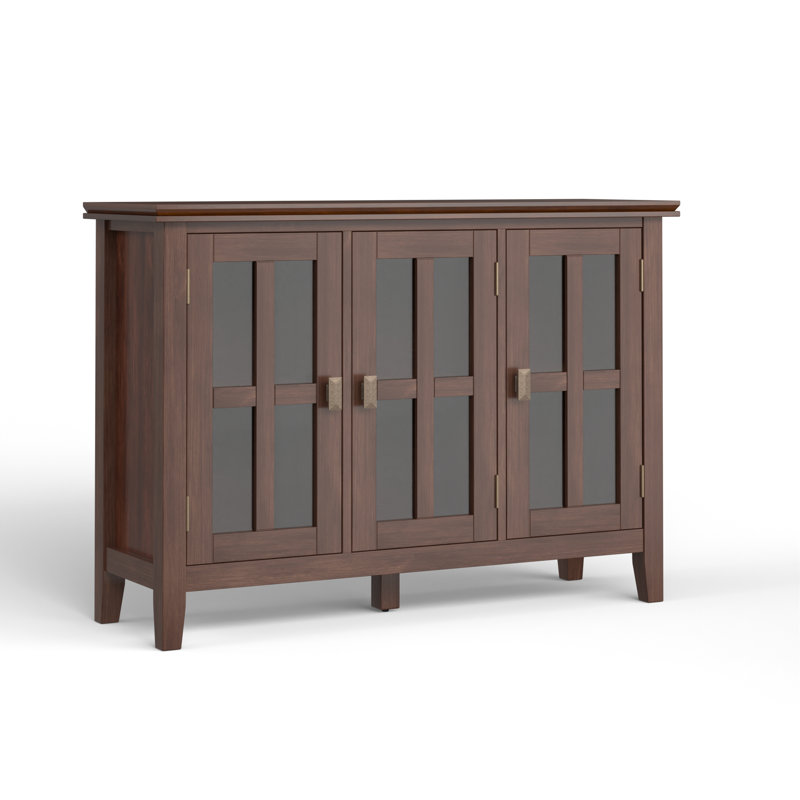 Armoire de rangement contemporaine à 3 portes en bois massif avec portes en verre Artisan