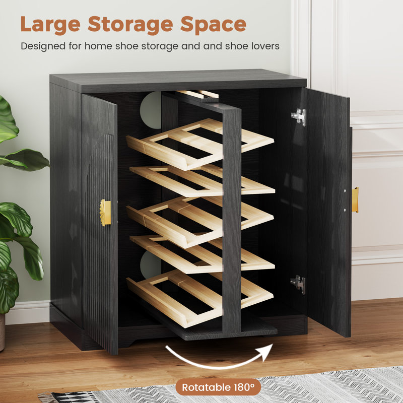 5-Tier Shoe Cabinet with Rotating Shoe Rack, Freestanding Shoe Storage Cabinet for 30-35 Pairs, Black