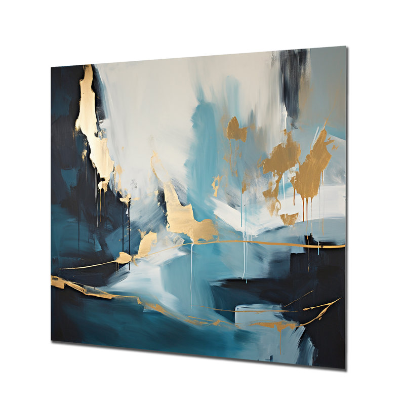 Gold And Blue Abstract Expression 3 - Abstract Metal Wall Art, 16" H x 16" W