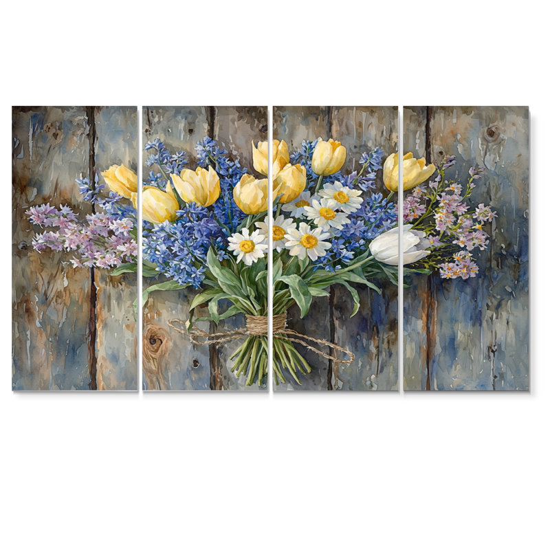 Hinckley - Assortiment de bouquets muraux - Ensemble d'art mural traditionnel, 4, H 28 po x l 48 po