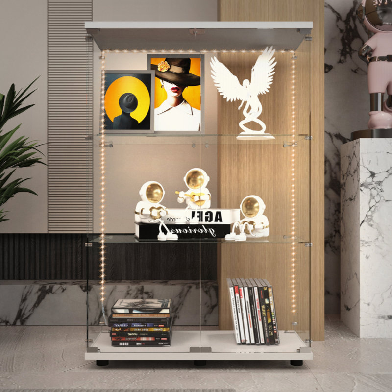 Tempered Glass Display Cabinet,Wine Cabinet,Storage Cabinet,File Cabinet,With Bluetooth LED Light Strip,Adjustable Floor Feet,Suitable For Uneven Ground,Can Be Placed Anywhere