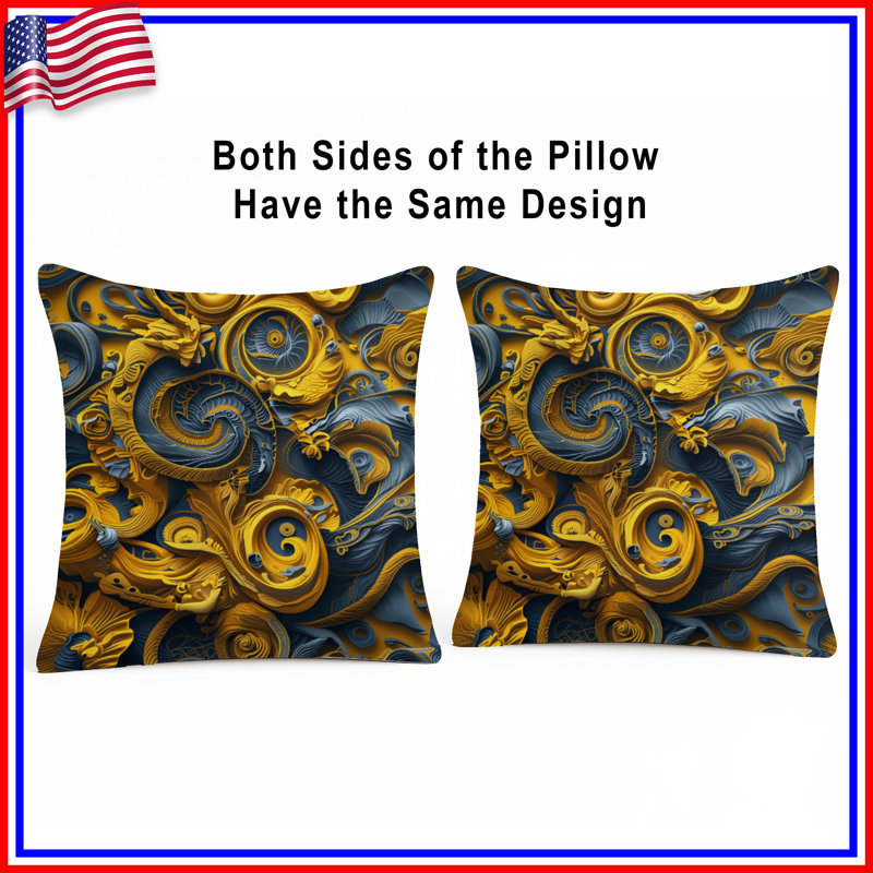 Coussins Intricate Blue Yellow Swirls, 14 X 14 pouces