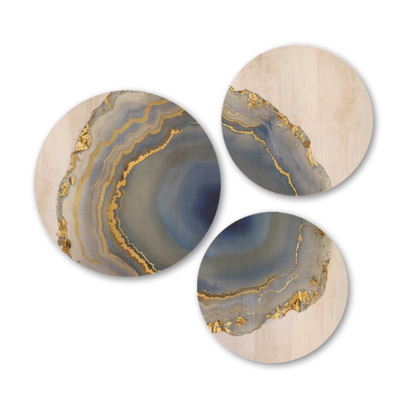 «Water Water Agate» de Designart, impression d'art mural sur bois naturel - ensemble de 3 cercles