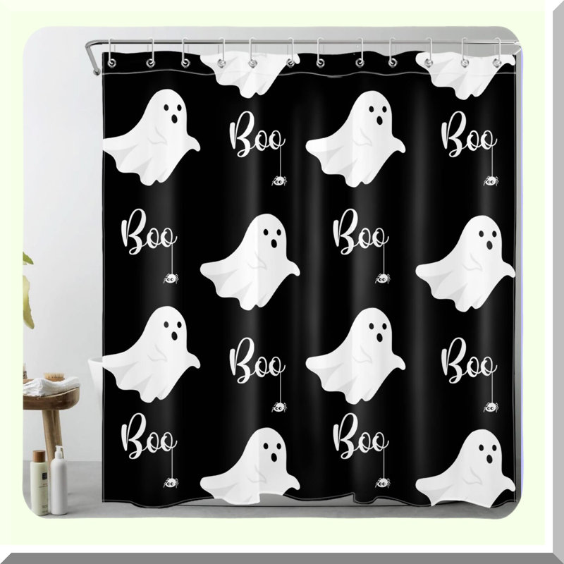 Haunted Haven Gothic Ghost Shower Curtain - Black & White Polyester Fabric with Hooks