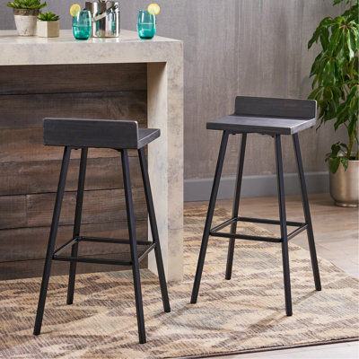 Collection de 2 tabourets de bar - pieds en fer, sièges en bois, facile à nettoyer, tabourets hauts de 33 po au design minimaliste et fonctionnel