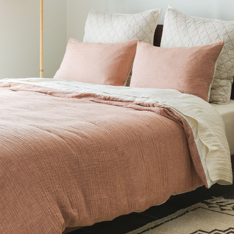 Rust Crinkled Linen Duvet Cover, King