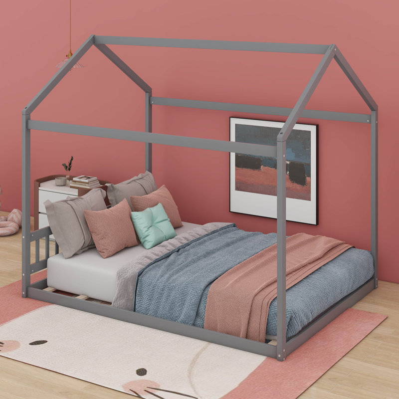 Grand lit en bois avec tête de lit Abdirahin, gris