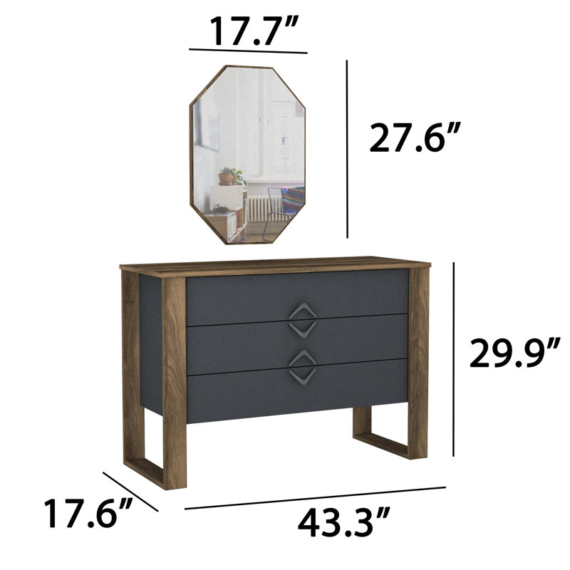 Commode 3 tiroirs avec miroir Ulku