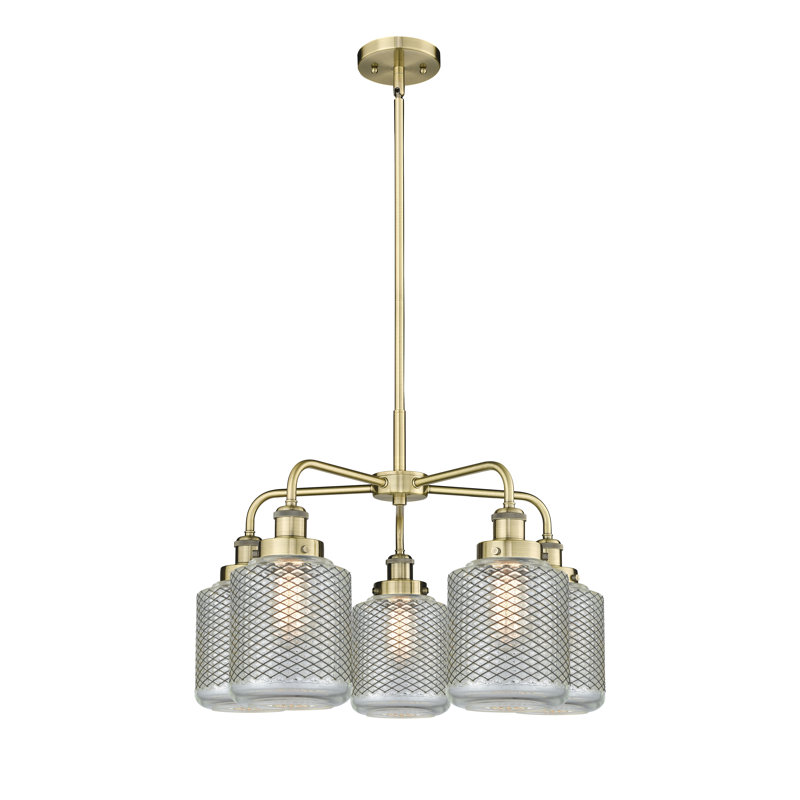 Lustre classique / traditionnel 5 lumières en verre à intensité variable Edison, Laiton antique
