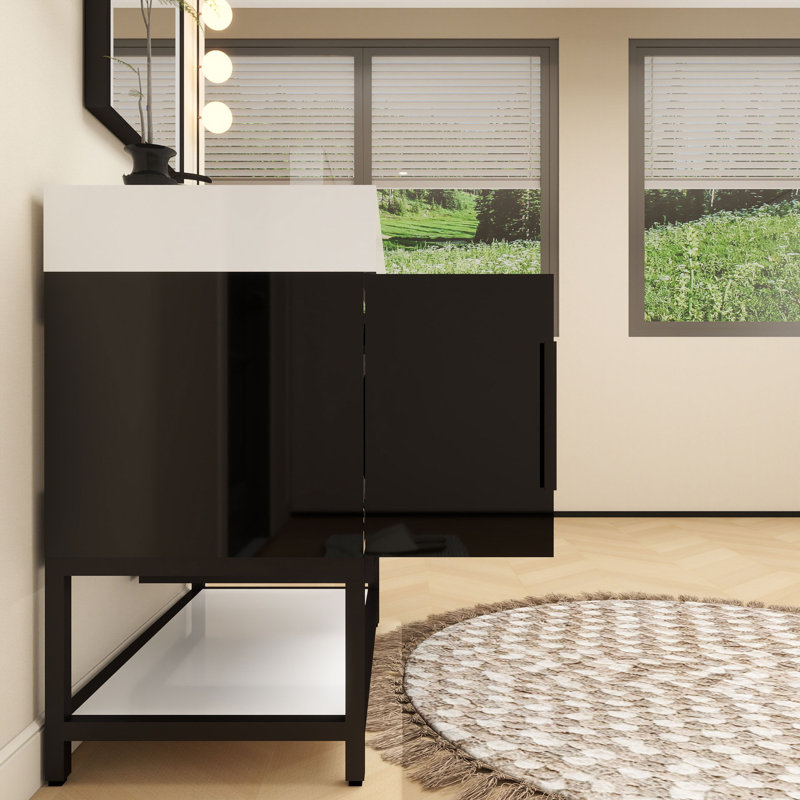 Finition du meuble-lavabo sur pied simple 36 po Jessica / Base: Chêne blanc, Noir brillant