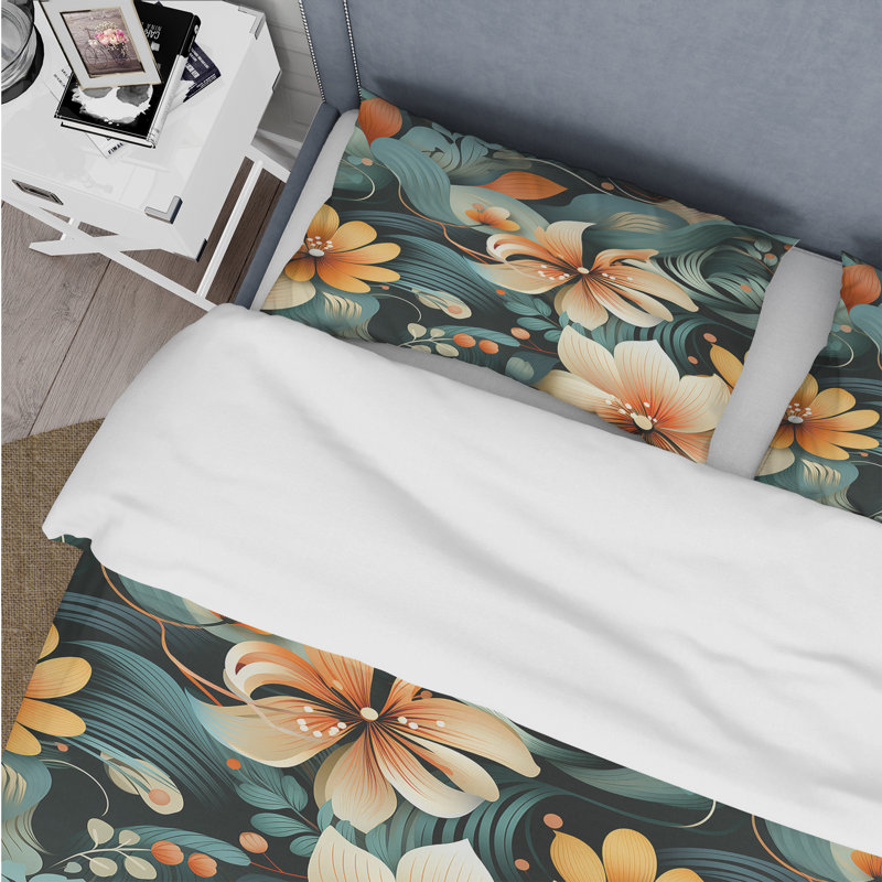 Ensemble de housse de couette Pastel Flower Retro Revival Collage II, Housse de couette pour très grand lit et 2 très