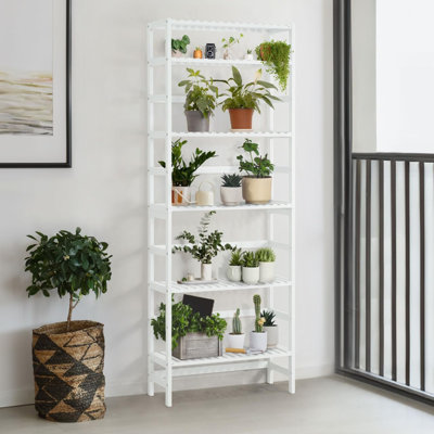 Étagère en bambou à 6 niveaux avec couche réglable pour salle de bain, chambre à coucher, cuisine, blanc