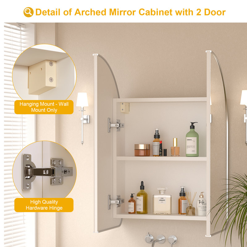 Garold 23.8'' W 27.6'' H Frameless Medicine Cabinet Mirror 2 Fixed, Nickel