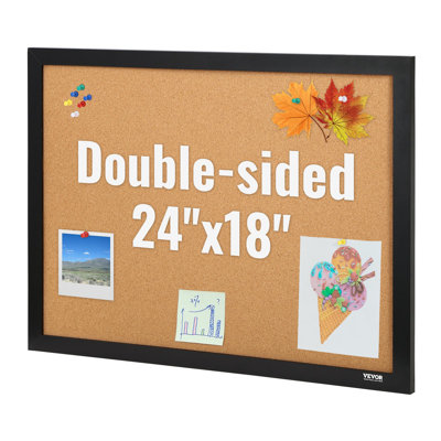 Tableau d'affichage en liège, 24 po x 18 po, babillard double face avec cadre d'autocollants en panneau de fibres à densité moyenne