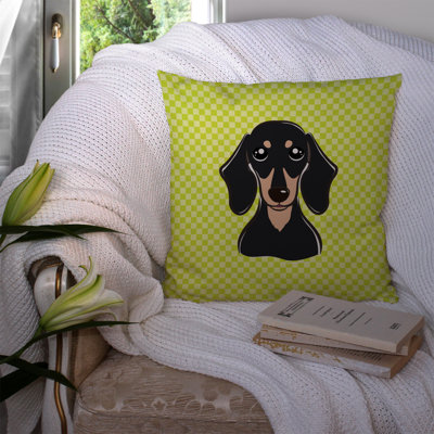 Checkerboard Smooth Black and Tan Dachshund Indoor/Outdoor Throw Pillow