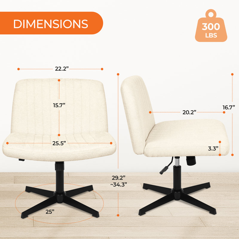 Taneha Wide Seat Armless Criss Cross Legged Office Desk Chair, Beige