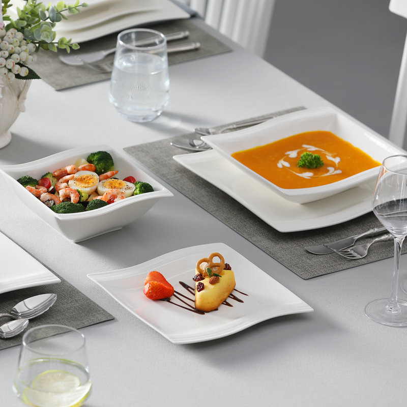 16-Piece Ivory White Porcelain China Dinnerware Set, Service For 4