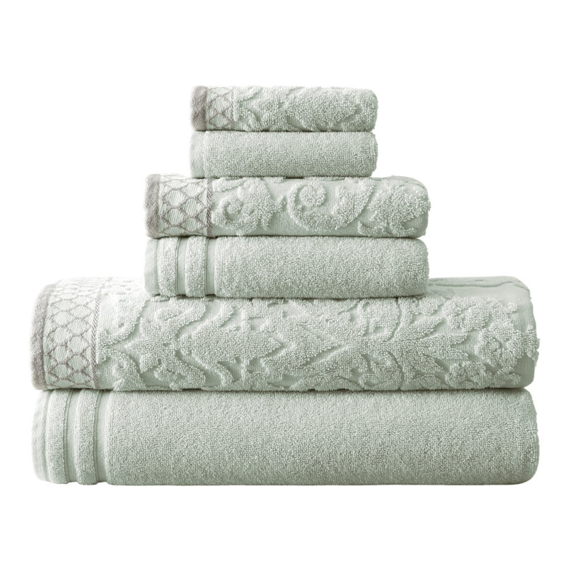 Light Blue Cotton Damask Jacquard 6-Piece Towel Set