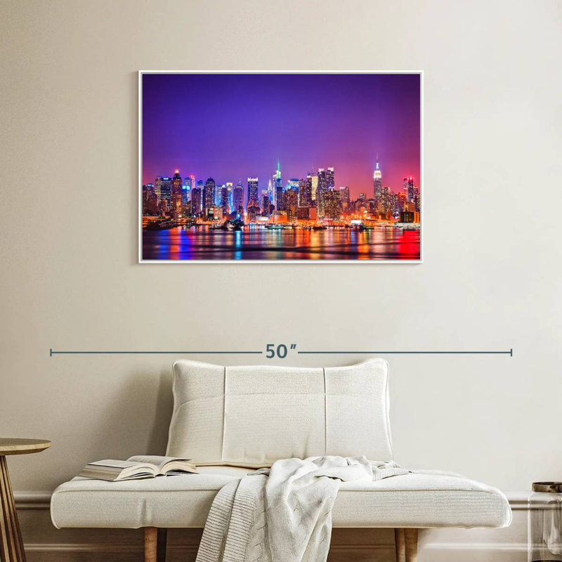 New York, la nuit, Cadre flottant blanc, 37 po x 25 po