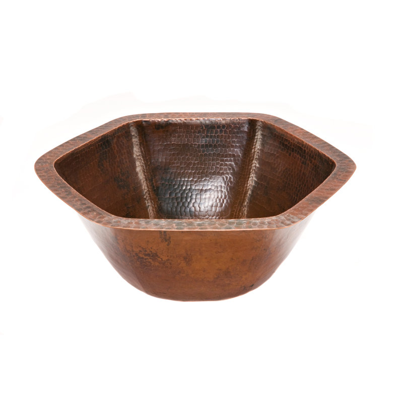 Lavabo de salle de bain sous le comptoir en cuivre martelé 15,5 "Hexagon