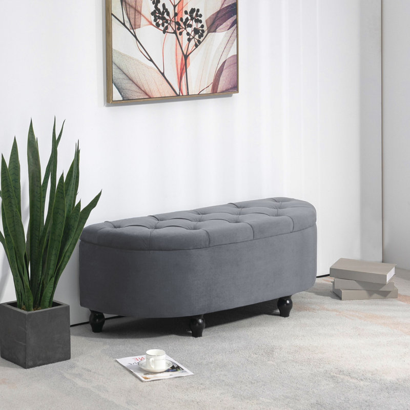 Uyen Polyester Blend Upholstered Storage Bench, Dark Grey