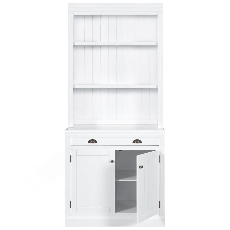 Bibliothèque de 83,4 po de hauteur avec 3 lumières DEL, bibliothèque moderne avec 2 portes et 1 tiroir, bibliothèque de rangement avec tablettes ouvertes pour le salon, le bureau personnel, blanc