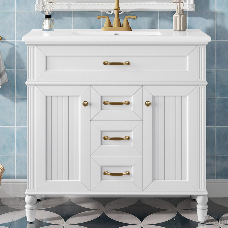 Meuble-lavabo 36 po avec lavabo et tiroir supérieur rabattable, Blanc