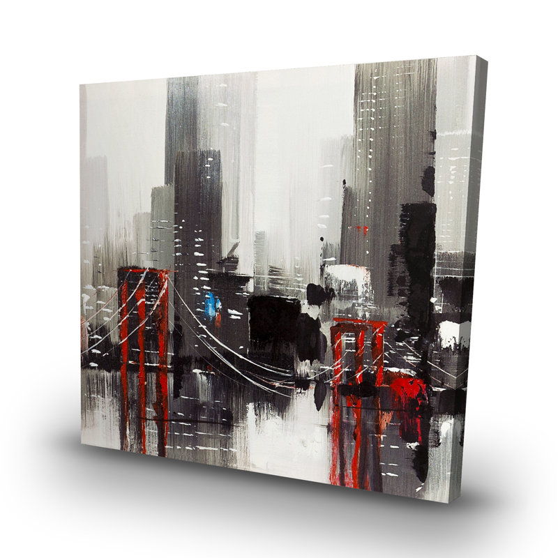 Abstract city with a bridge - 32"x32" art on canvas