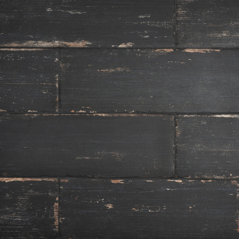Retro 8" x 24" Porcelain Wood Look Wall & Floor Tile, Black