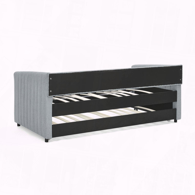 Upholstered Daybed Trundle Sofa Bed Vertical Stripes, Gray, Twin
