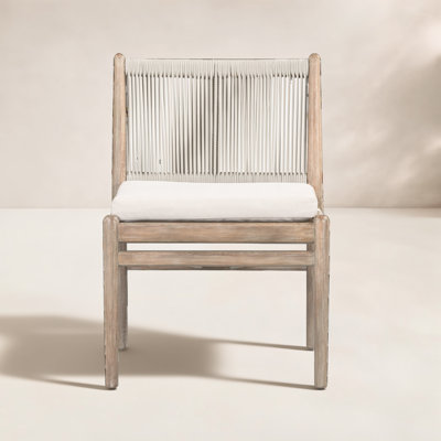 Baltzer Wood Premium All-Weather Wicker Outdoor Dining Side Chair with Cushion