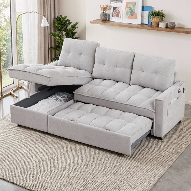 Canapé modulaire inclinable avec lit escamotable Lesniak, Light Gray
