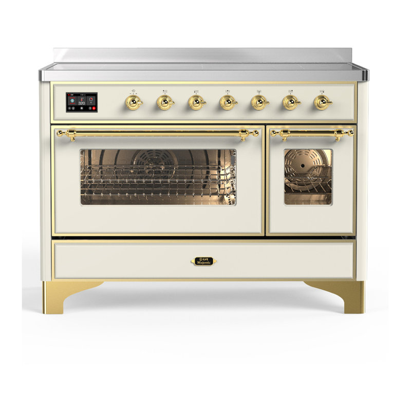 Cuisinière à induction 48 pouces avec 6 éléments à induction en blanc antique Majestic III Series (garniture laiton), Laiton