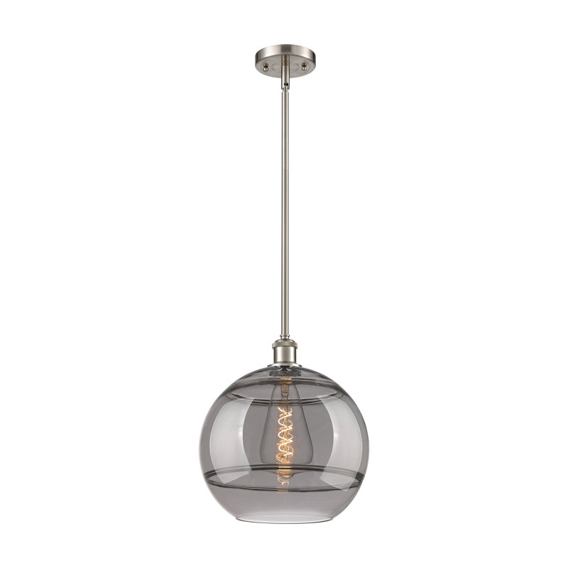 Luminaire suspendu avec tige 1 lumière Ballston Bienes-516-G556, H 13,38 po x l 12 po x P 12 po, Gris fumée clair
