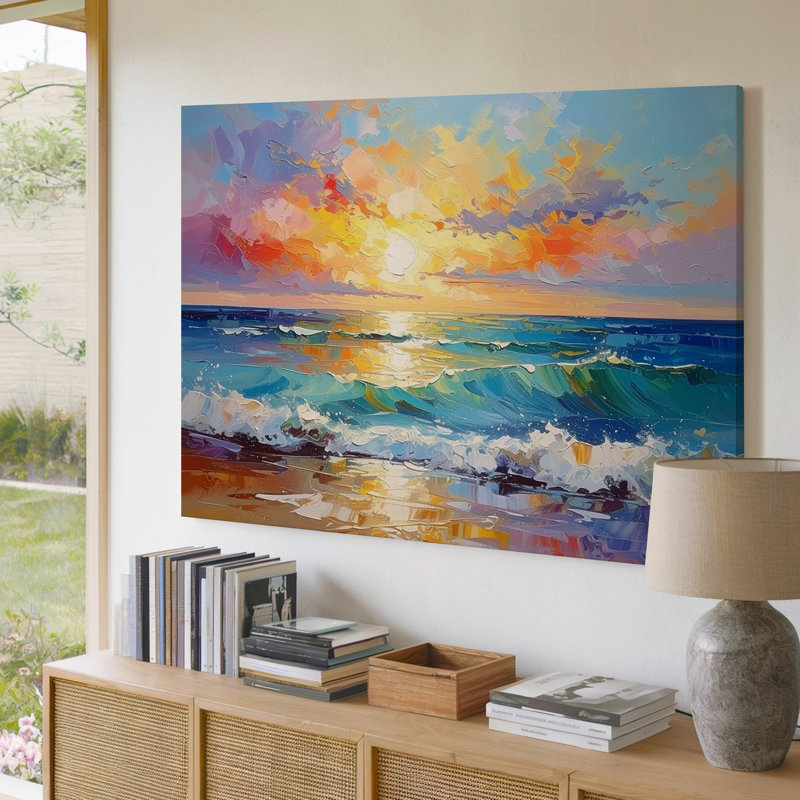 Toile, horizon doré, paysage marin, impression de l'océan impressionniste, art mural, H 18 po x l 24 po