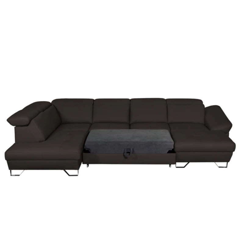 Natron Leather Corner U-form Sofa with Sleeping Function and Storage , Left Hand Facing, Brown
