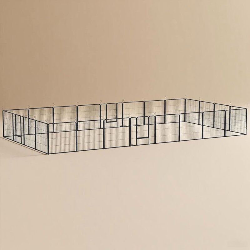 Parc pour chien, 24 panneaux, porte verrouillable, utilisation intérieure / extérieure, acier gris, piquets de sol et clôture de porte sécurisée, petits chiens moyens personnalisables, portes à trois étages