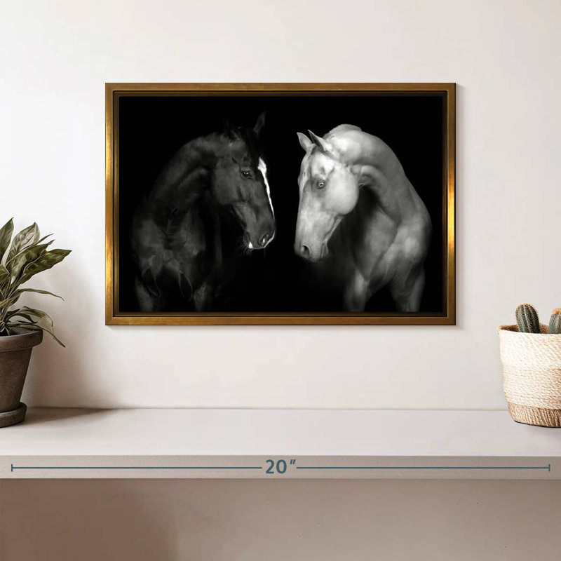Chevaux monochromes, Cadre flottant doré, 13 po x 9 po
