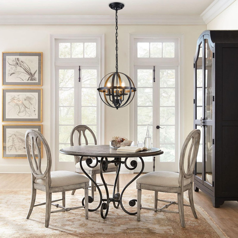 Arley 3 - Light Dimmable Farmhouse Unique Design Adjustable Caged Chandelier Pendant Lights, Black