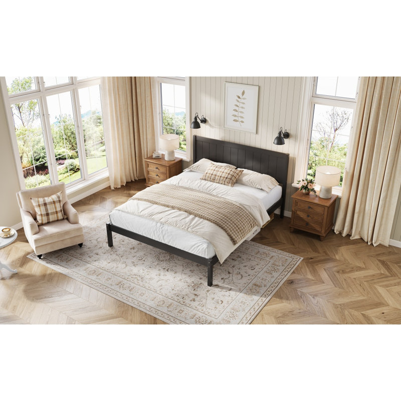 Platform Bed Frame with Headboard , Wood Slat Support , No Box Spring Needed ,King,Espresso