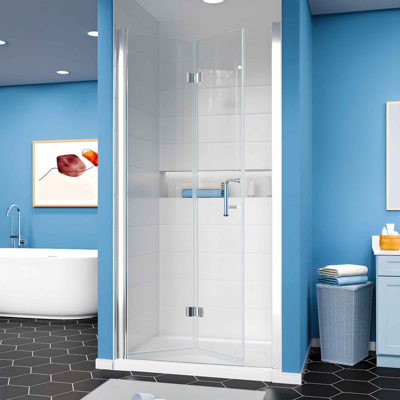 36-37.9 in. W x 72 in. H Frameless Bi-Fold Shower Door in Chrome with Clear SGCC Tempered Glass, Chrome