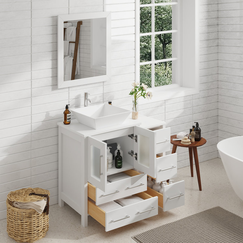 Ensemble de meuble-lavabo simple 36 "avec miroir , blanc