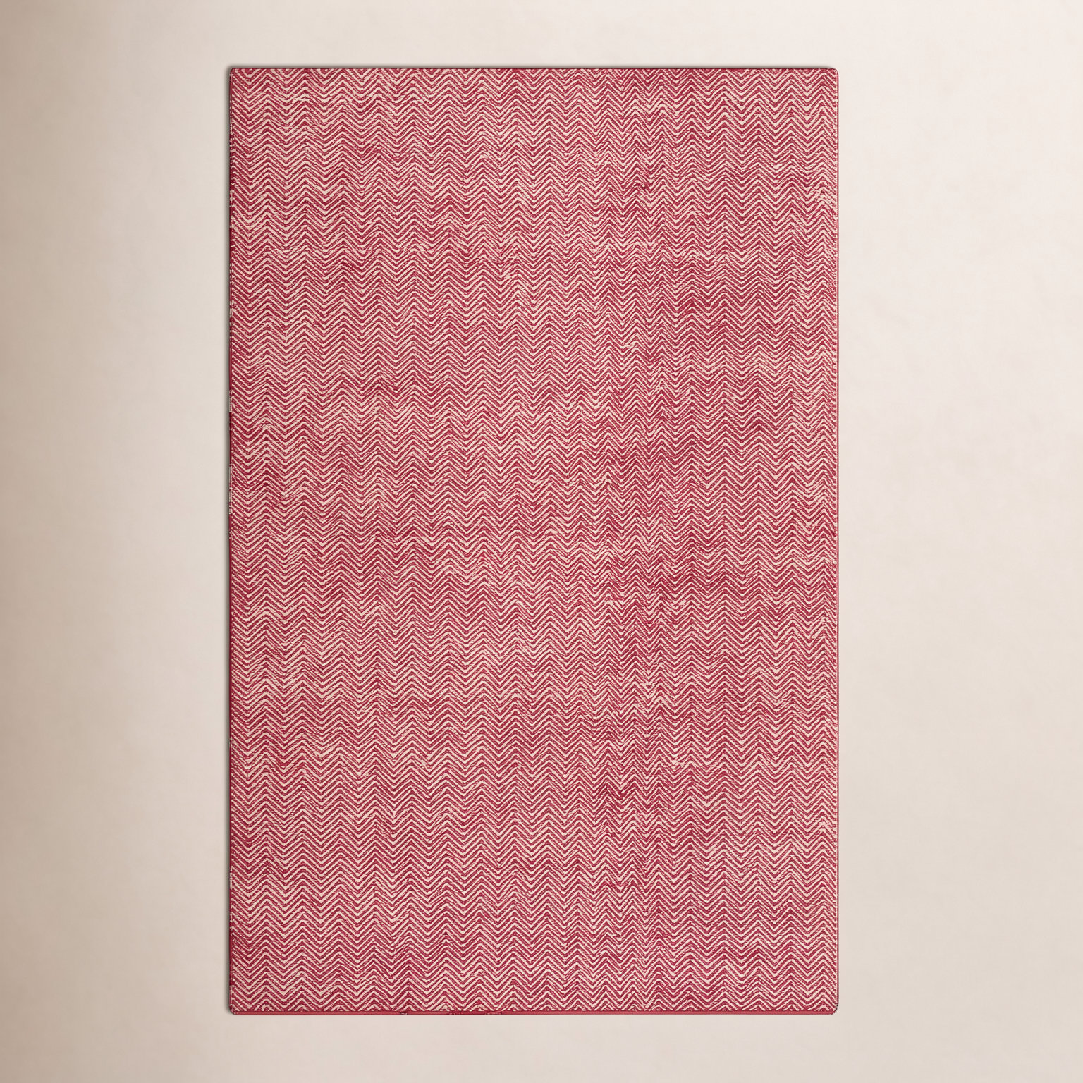 Rita Red White Hand-Woven Wool Rug, Rectangle 5' x 8'