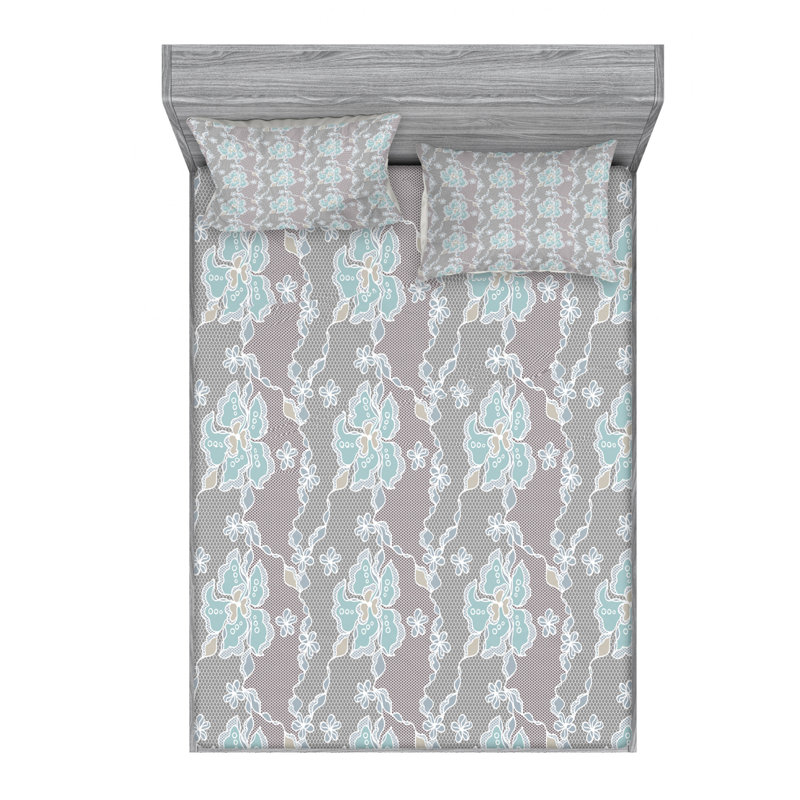 Microfiber Floral Sheet Set, Queen Sheet Set with Fitted Sheet